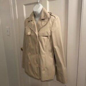 Michael Kors Khaki, Double Breasted Rain Jacket with Detachable H…